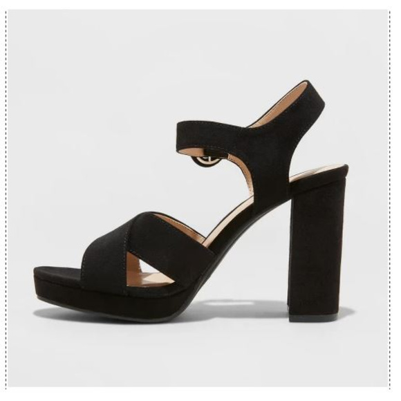 Black Crossband Platform Ankle Strap Heels-8/9.5 - Picture 2 of 4